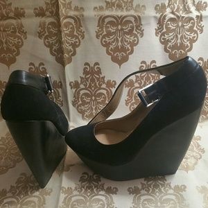 Black platform wedges with ankle strap